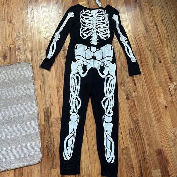 Halloween Skeleton Jumpsuit Tall Full Length Costume Sexy Fitted Large Medium 12 - Picture 2 of 6